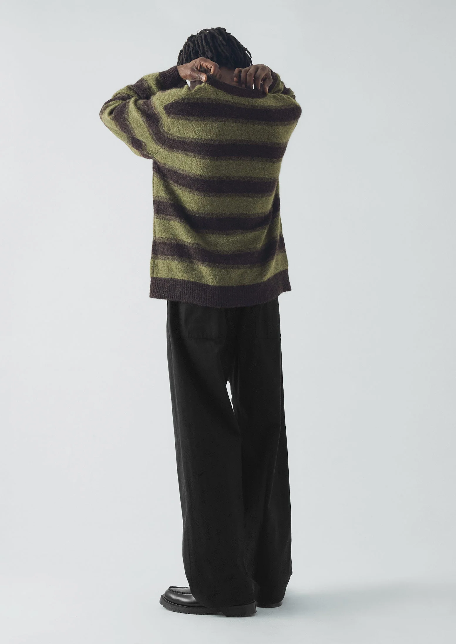 Alpaca Wool Stripe Sweater | Bark/Foliage Green - Image 4