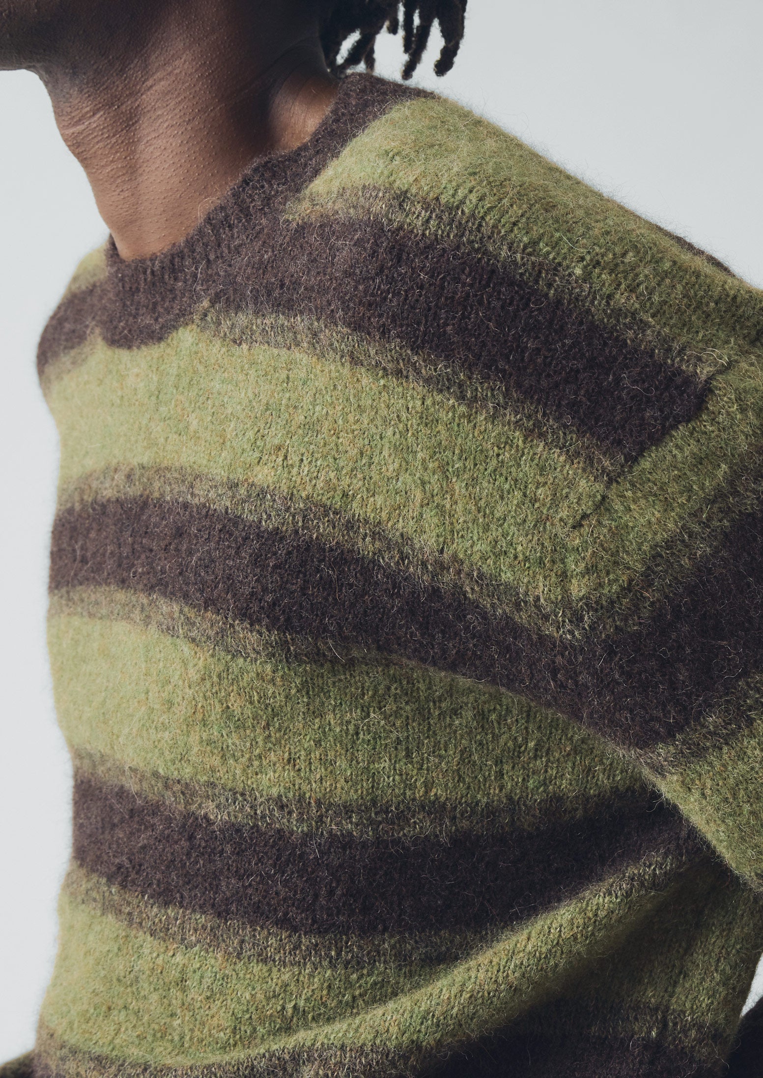 Alpaca Wool Stripe Sweater | Bark/Foliage Green - Image 5