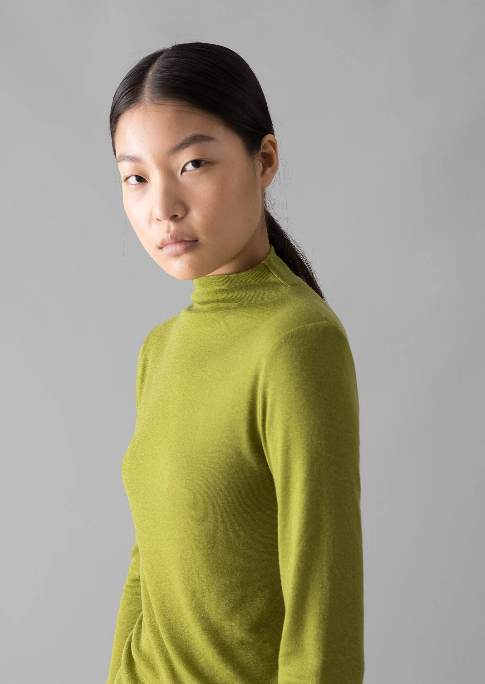 Aster High Neck Wool Lyocell Tee | Pea - Image 3