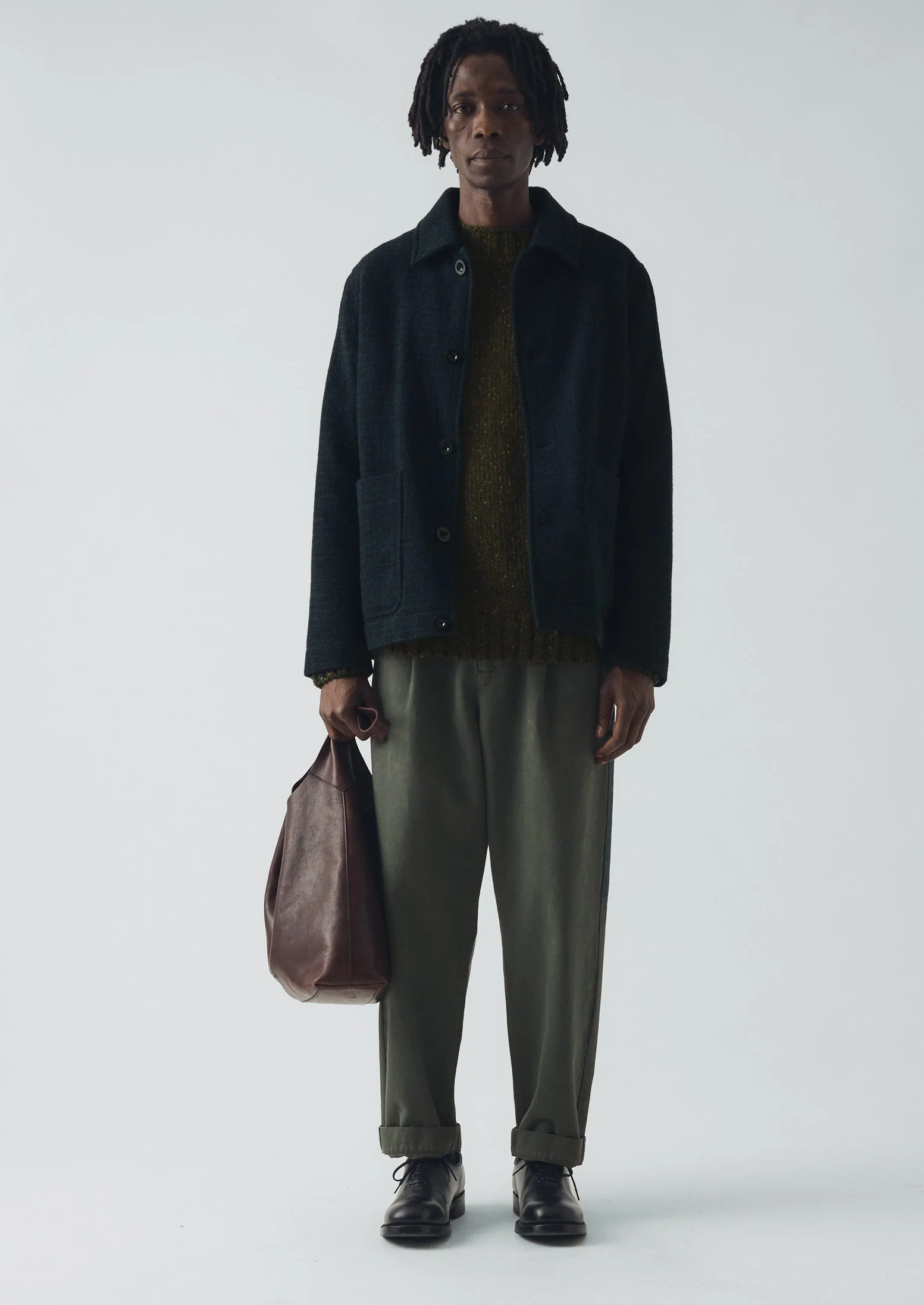 Brick Block Check Wool Chore Jacket | Charcoal/Blue - Image 3