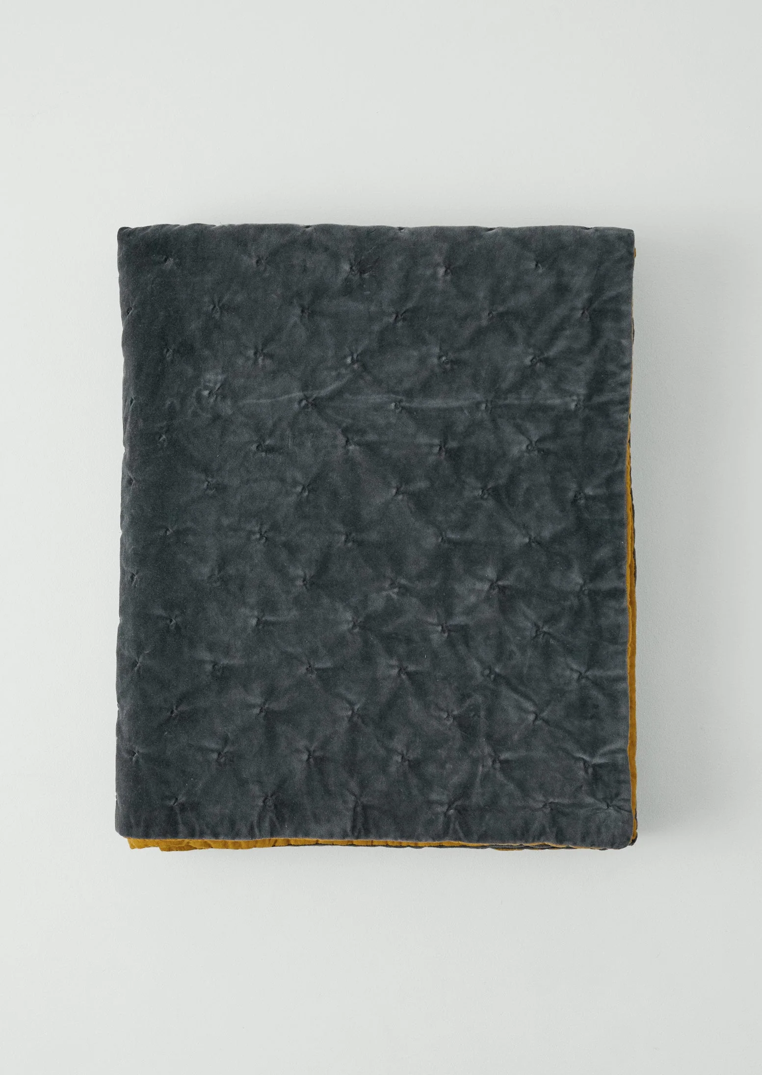 Contrast Colour Organic Velvet Quilt | Slate/Lichen - Image 6