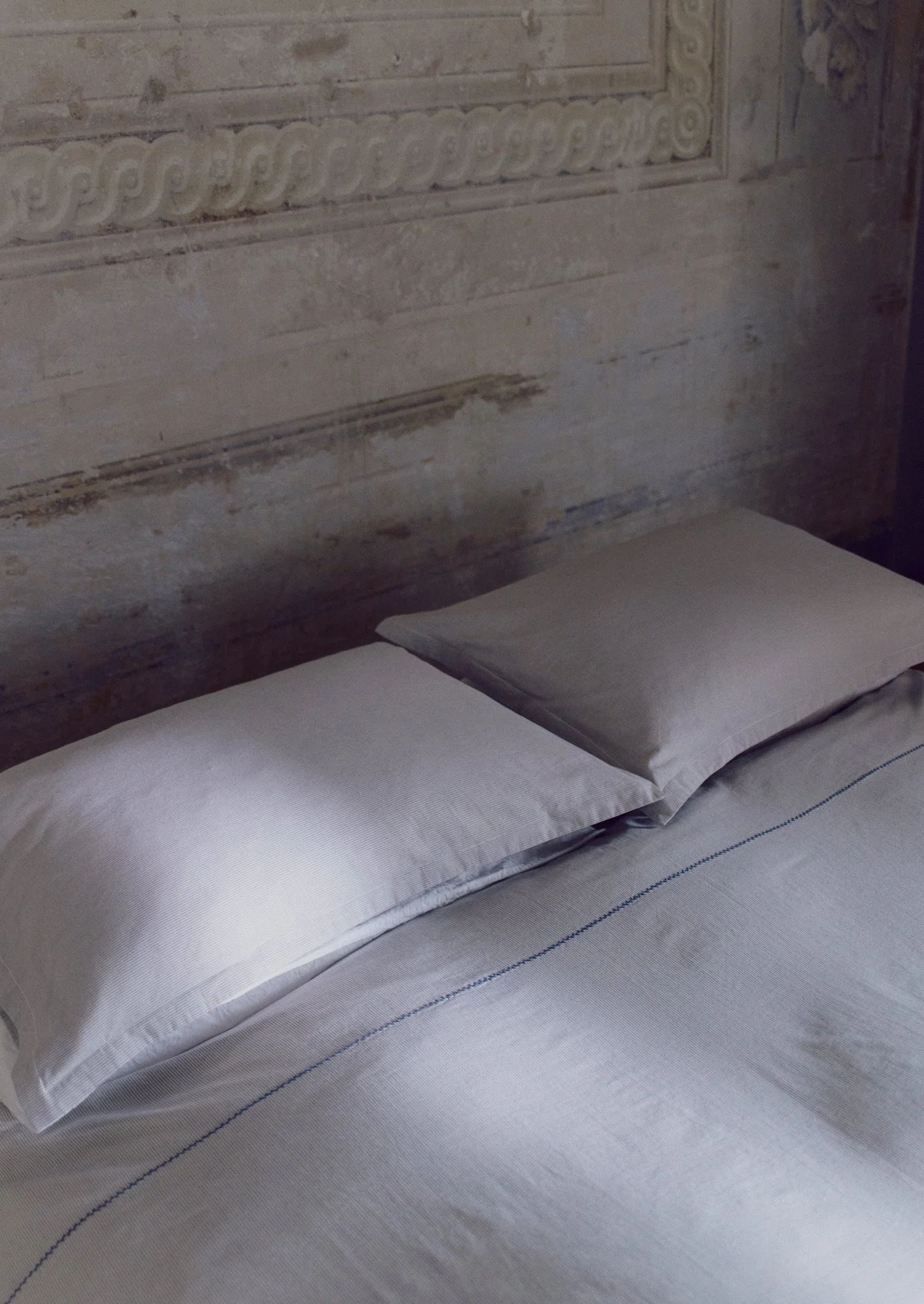 Fine Stripe Cotton Duvet Cover | Ecru/Smoke Blue - Image 3