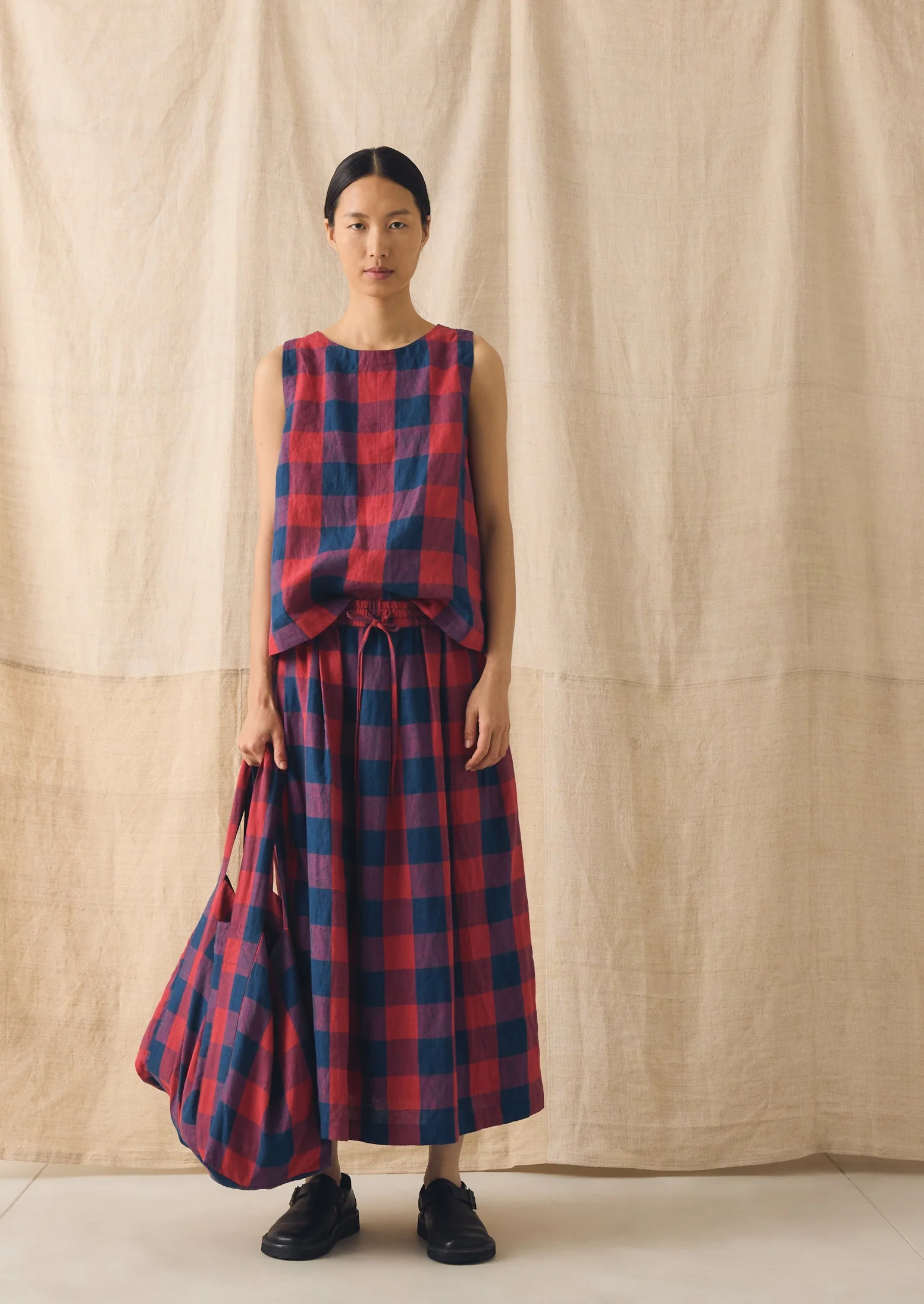 Gingham Check Linen Skirt | Raspberry/Blue - Image 4