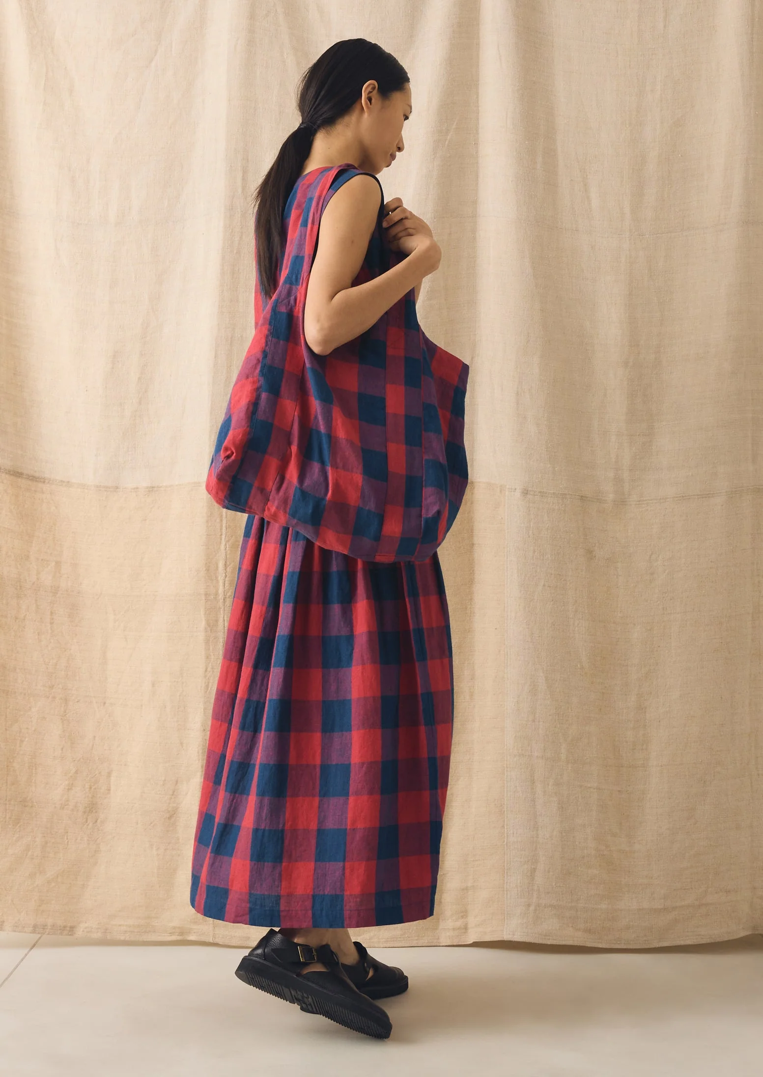 Gingham Check Linen Skirt | Raspberry/Blue - Image 5