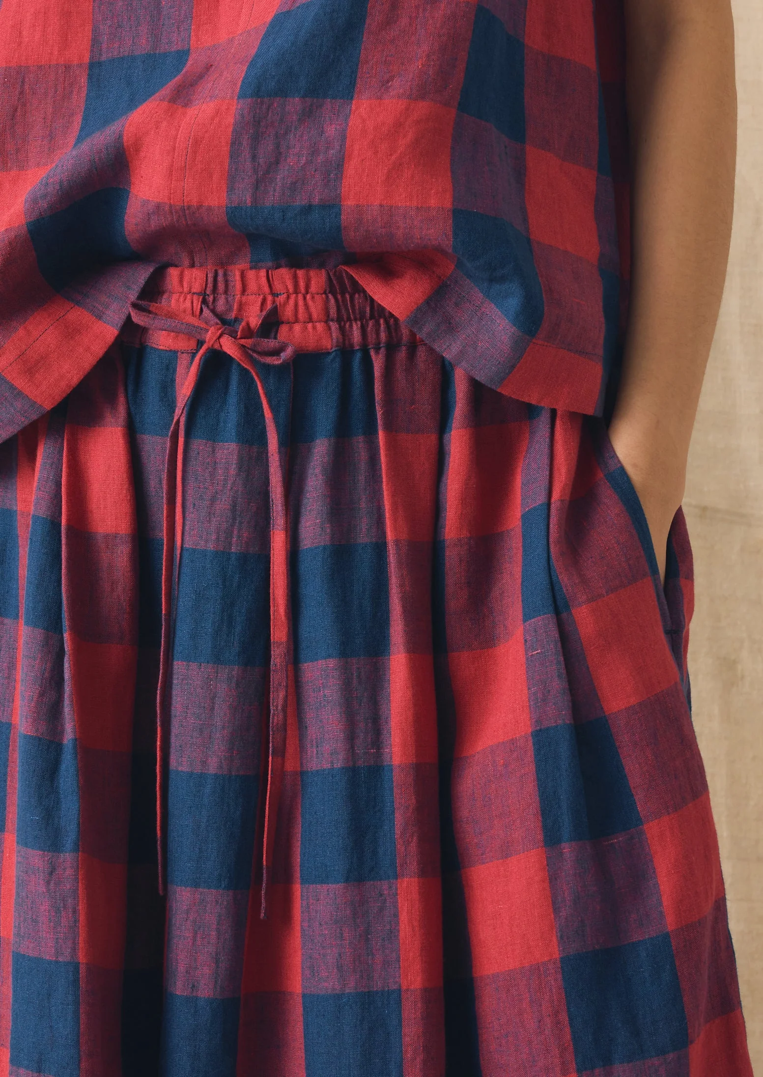 Gingham Check Linen Skirt | Raspberry/Blue - Image 6