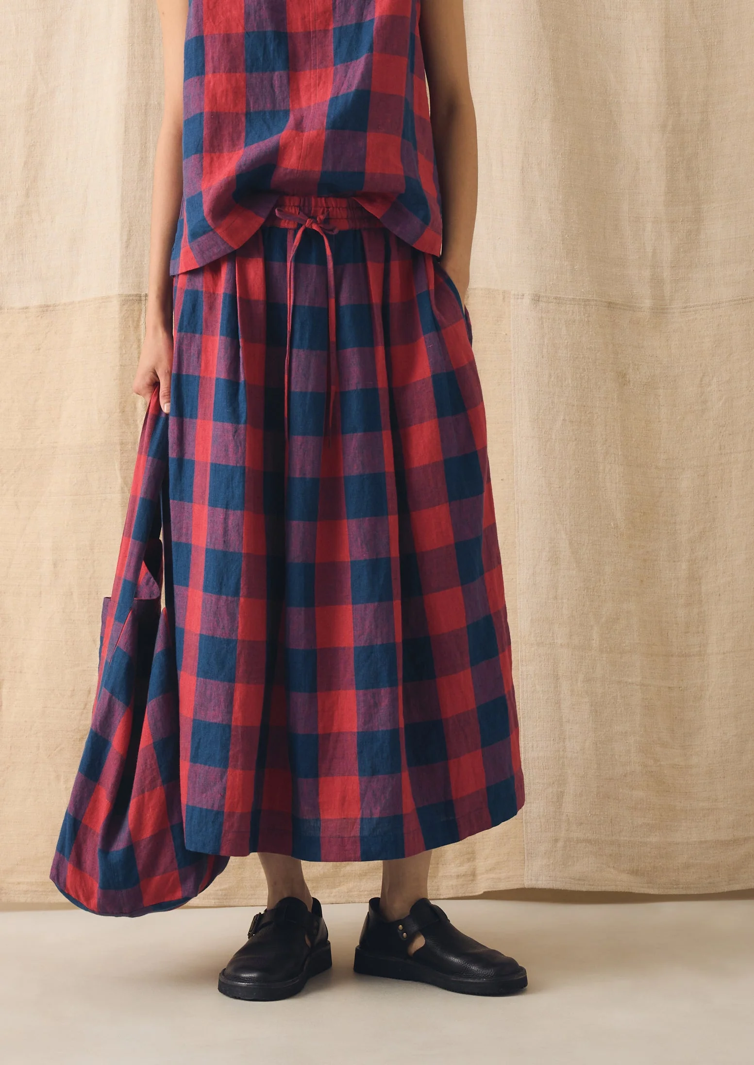 Gingham Check Linen Skirt | Raspberry/Blue - Image 7