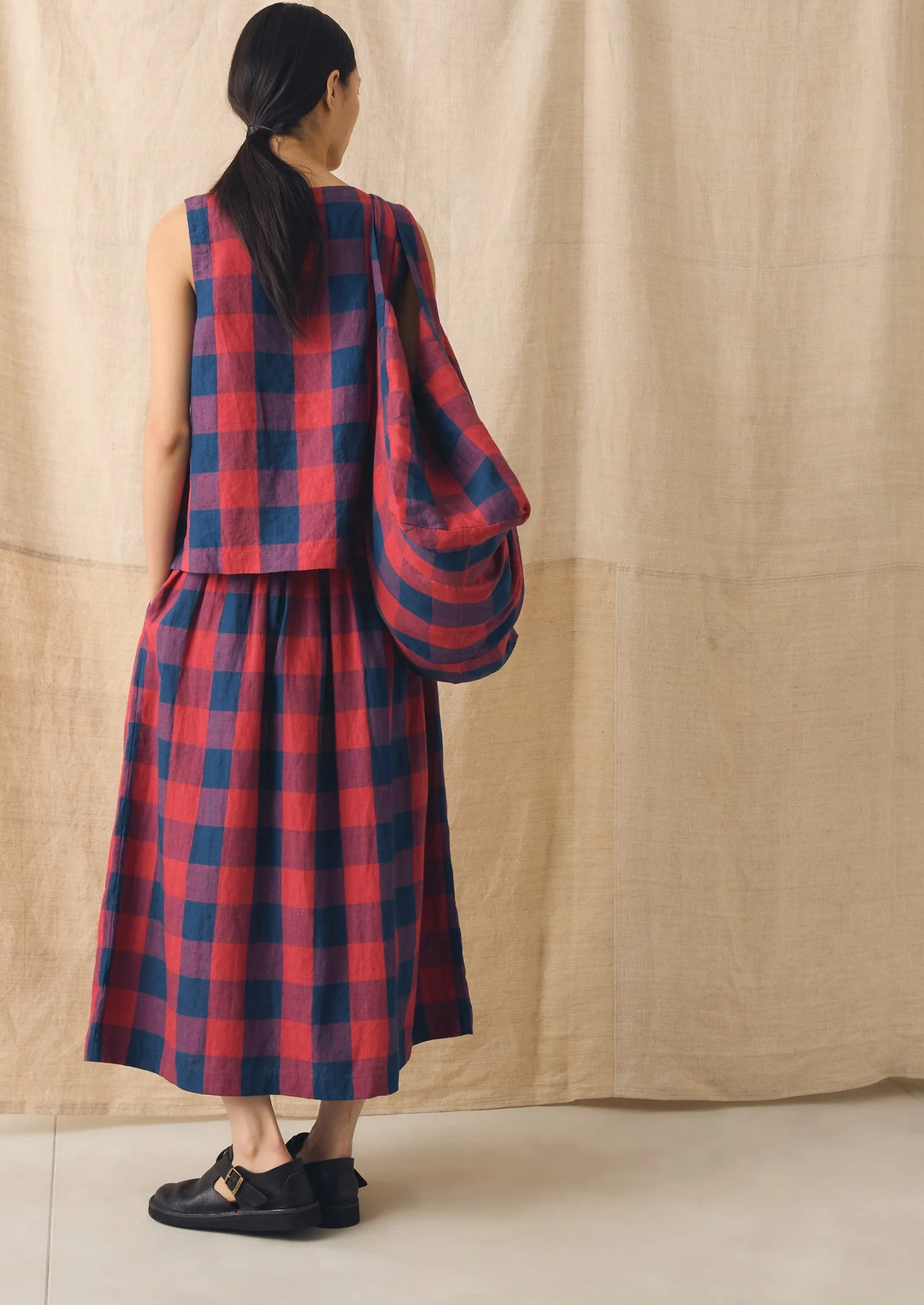 Gingham Check Linen Skirt | Raspberry/Blue - Image 8