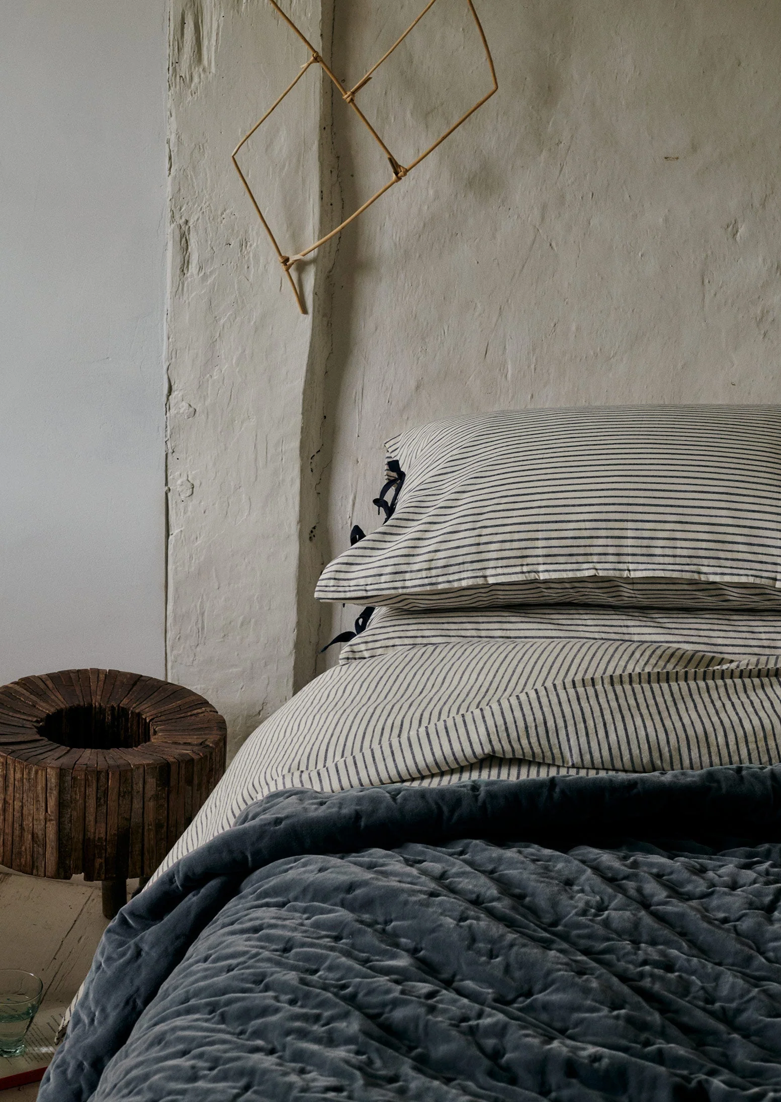 Hand Quilted Velvet Throw | Mineral Blue/Natural - Image 4