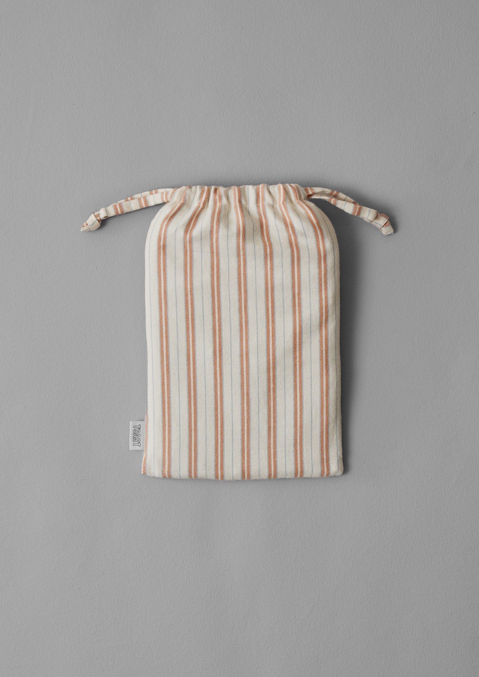 Ines Stripe Cotton Flannel Housewife Pillowcase Set | Apricot/Soft Blue - Image 3