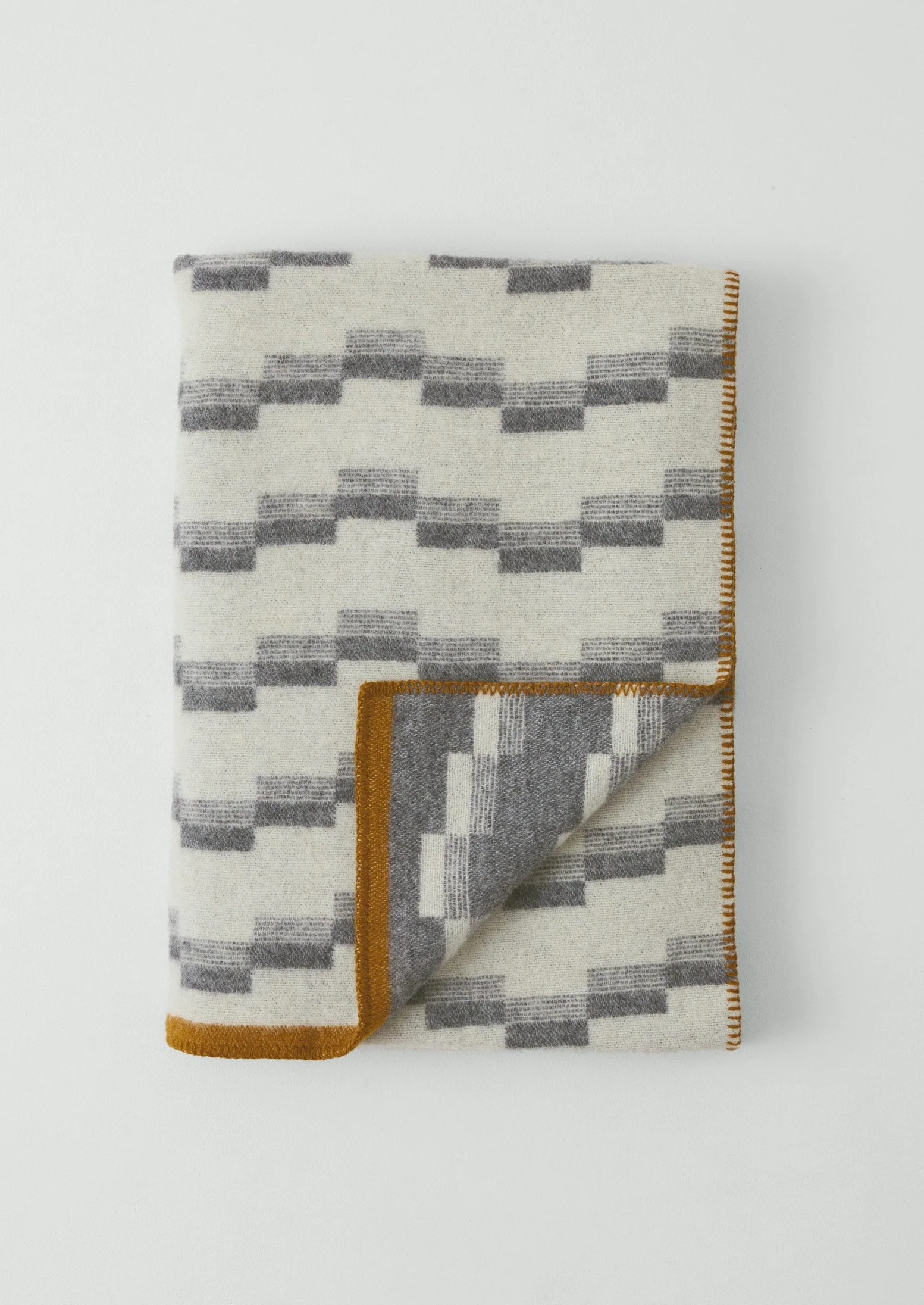 Jacquard Stepped Stripe Wool Blanket | Ecru/Charcoal - Image 4