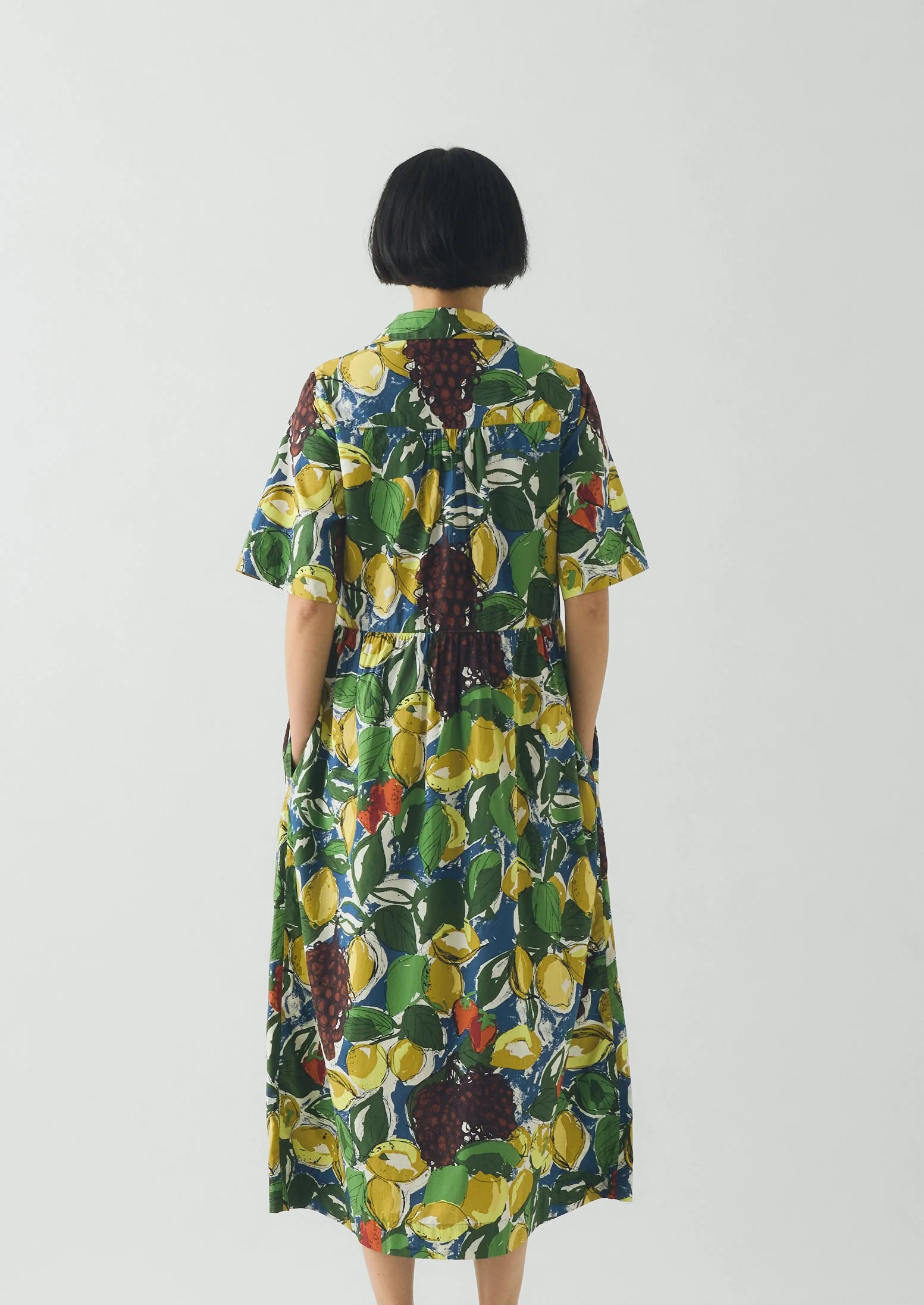Selma Sketched Fruit Print Shirt Dress | Verdigris/Multi - Image 7