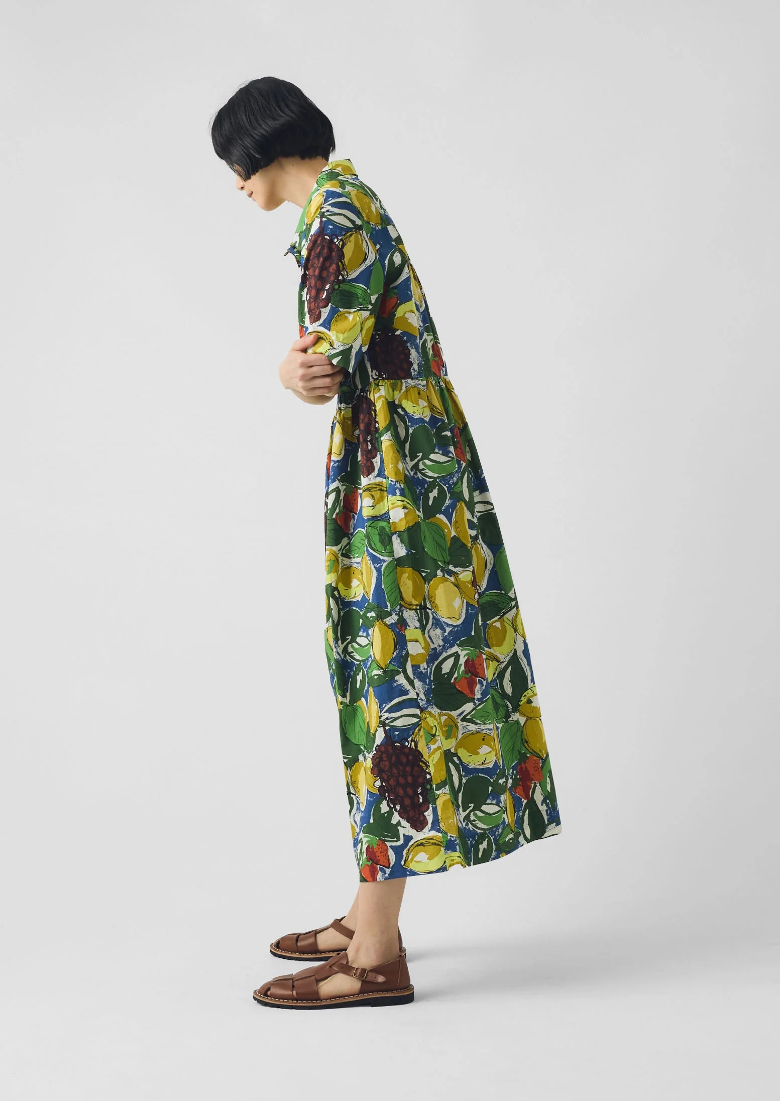 Selma Sketched Fruit Print Shirt Dress | Verdigris/Multi - Image 8