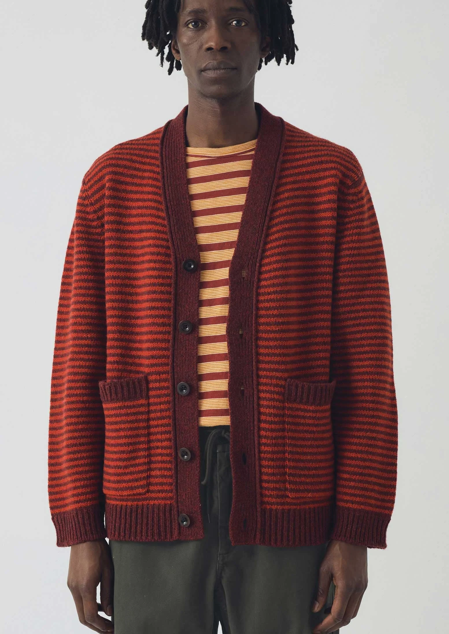 Striped Wool Cardigan | Cardinal Red/Plum - Image 3